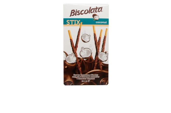 Соломка «Biscolata Stix Milky» в молочному шоколаді з кокосом 32г