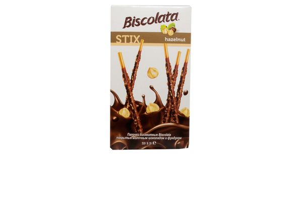 Соломка «Biscolata Stix Milky» в молочному шоколаді з фундуком 32г