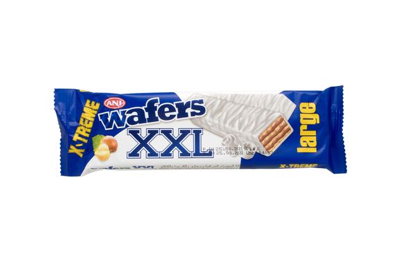 Вафлі Wafers XXL з горіховим кремом у білому шоколаді і 55 гр