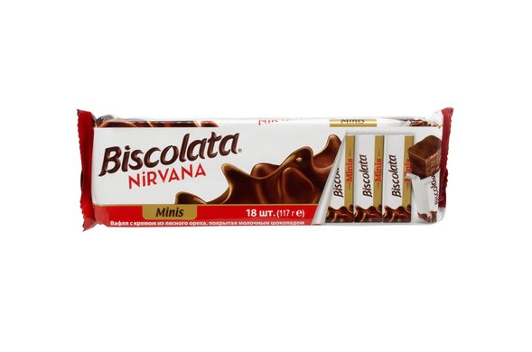Вафли "Biscolata Minis Fındıklı" с ореховым кремом в молочном шоколаде 117г