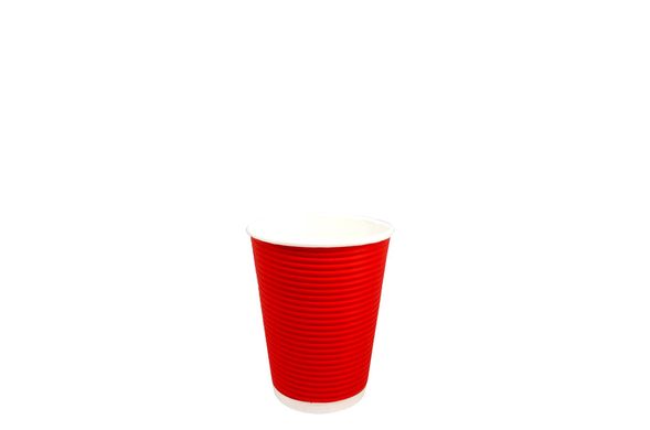 350 мл. стакан двухслойный рифленый красный (25 шт/уп)